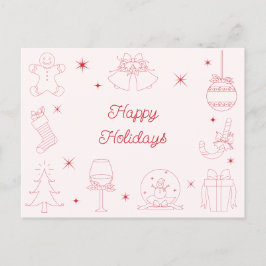 Cute Fun Pink Red Hand Drawn Christmas Non-Photo Feiertagspostkarte