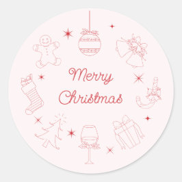 Cute Fun Pink Red Hand Drawn Christmas Runder Aufkleber
