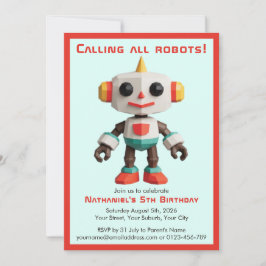Cute Fun Robot Kid's Birthday Einladung