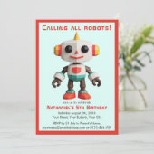 Cute Fun Robot Kid's Birthday Einladung (Stehend Vorderseite)