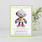 Cute Fun Robot Kid's Birthday Einladung (Stehend Vorderseite)