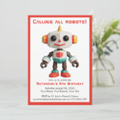 Cute Fun Robot Kid's Birthday Einladung (Stehend Vorderseite)