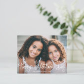 Cute Fun Script Happy Valentine's Day One Photo Feiertagskarte (Stehend Vorderseite)