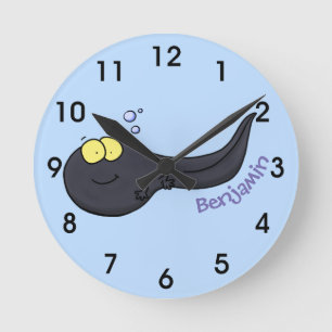 Cute fun tadpole cartoon illustration runde wanduhr