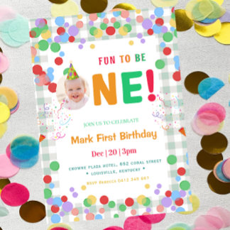 Cute Fun to Be One Photo First Birthday Einladung