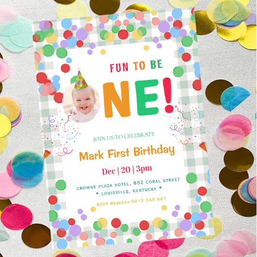 Cute Fun to Be One Photo  First Birthday Einladung