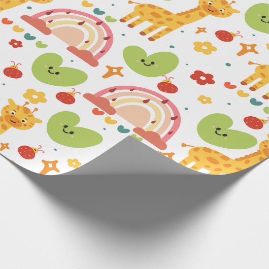 Cute funny animals and rainbows children's pattern geschenkpapier (Ecke)
