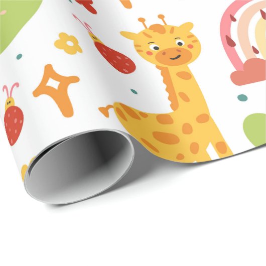 Cute funny animals and rainbows children's pattern geschenkpapier (Rolleneckpunkt)