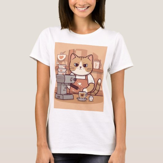 Cute Funny Barista Cat with Coffee T-shirt (Vorderseite)