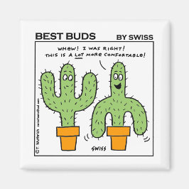 Cute Funny Cactus Best Buds Cartoon Magnet