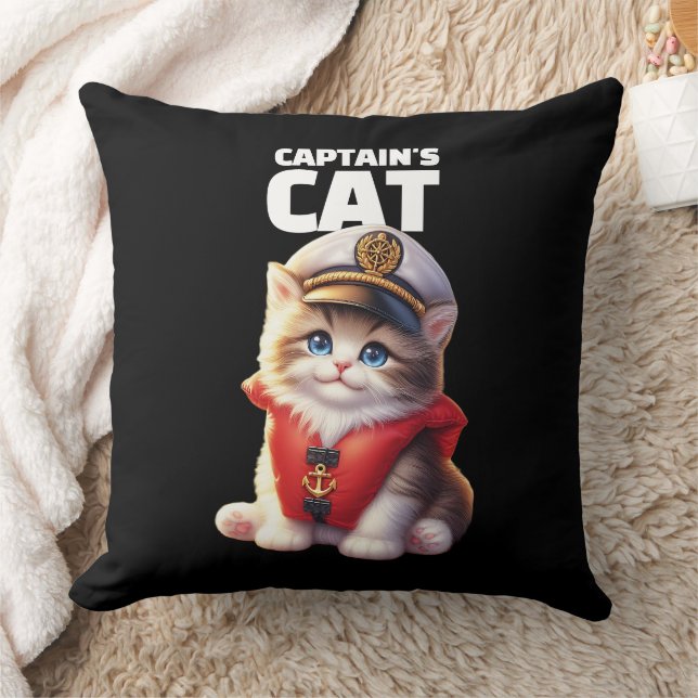 Cute Funny Captain's Cat in a Captain's Hat Kissen (Decke)