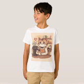 Cute Funny Cartoon Barista Cat Kid's T-shirt (Vorne ganz)