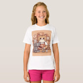 Cute Funny Cartoon Barista Cat Kid's T-shirt (Vorne ganz)