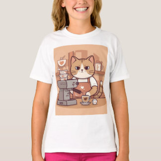 Cute Funny Cartoon Barista Cat Kid's T-shirt