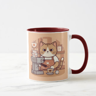 Cute Funny Cartoon Barista Cat Mug Tasse