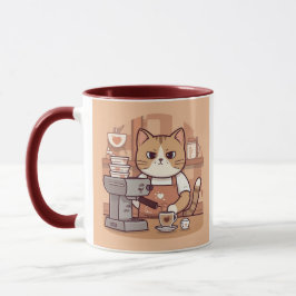 Cute Funny Cartoon Barista Cat Mug Tasse