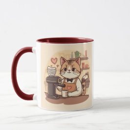 Cute Funny Cartoon Barista Cat Mug Tasse