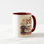 Cute Funny Cartoon Barista Cat Mug Tasse (VorderseiteRechts)