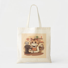 Cute Funny Cartoon Barista Cat Tote Bag Tragetasche