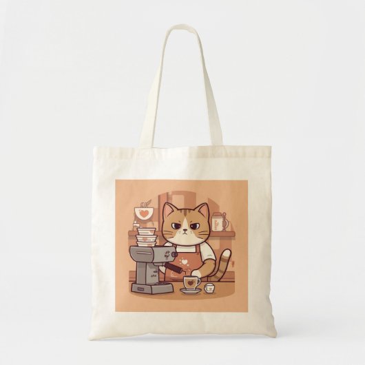 Cute Funny Cartoon Barista Cat Tote Bag Tragetasche (Vorne)