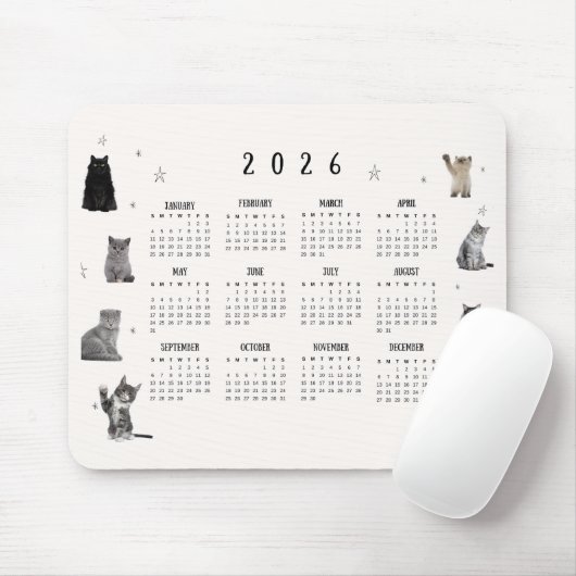 Cute Funny Cat 2026 Calendar Mousepad (Mit Mouse)