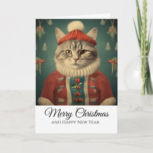 Cute Funny Cat in Costume Merry Christmas Karte (Vorderseite)