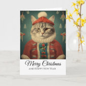 Cute Funny Cat in Costume Merry Christmas Karte (Gelbe Blume)