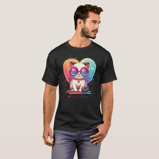 Cute Funny Cat Lover Heart Shape Karma T-Shirt (Vorne ganz)