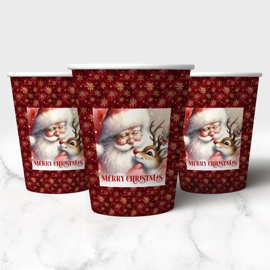 Cute Funny Christmas Cups Santa Claus and Rudolph Pappbecher