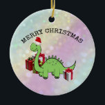 Cute funny Christmas Santa dinosaur holographic Keramik Ornament<br><div class="desc">Cute funny Santa dinosaur Glittery-Holograph.</div>