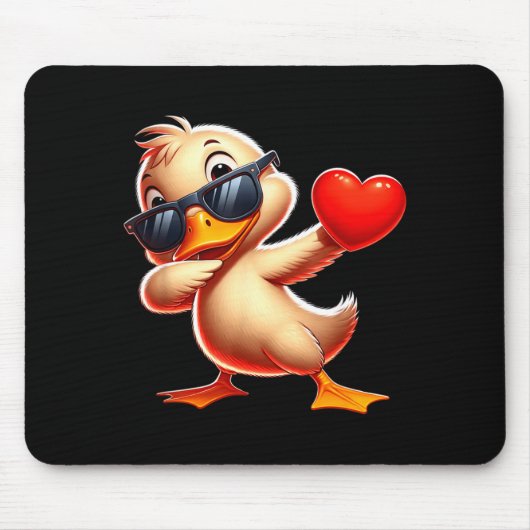 Cute Funny Cool Duck Dabbing Heart Valentines Day Mousepad (Vorne)