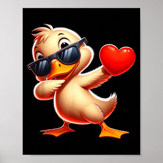 Cute Funny Cool Duck Dabbing Heart Valentines Day Poster (Vorne)