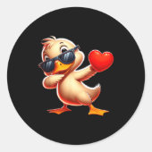 Cute Funny Cool Duck Dabbing Heart Valentines Day Runder Aufkleber (Vorderseite)