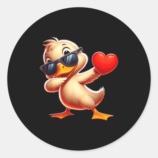 Cute Funny Cool Duck Dabbing Heart Valentines Day  Runder Aufkleber (Vorderseite)