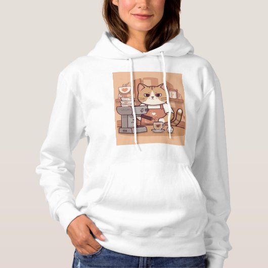 Cute Funny Cozy Barista Cat Hoodie T-shirt (Vorderseite)