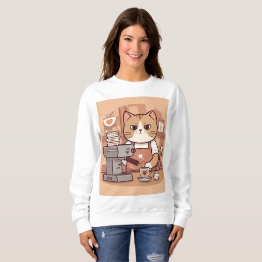 Cute Funny Cozy Barista Cat Sweatshirt (Vorne ganz)