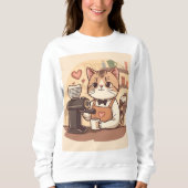 Cute Funny Cozy Barista Cat Sweatshirt (Vorderseite)