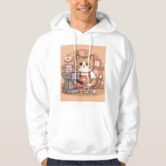 Cute Funny Cozy Cartoon Barista Cat Hoodie T-shirt