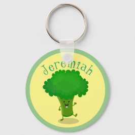 Cute funny dancing broccoli cartoon illustration schlüsselanhänger