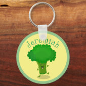 Cute funny dancing broccoli cartoon illustration schlüsselanhänger (Vorderseite)