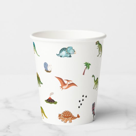 Cute Funny Dinosaur Birthday Party Paper Cups Pappbecher (Rückseite)