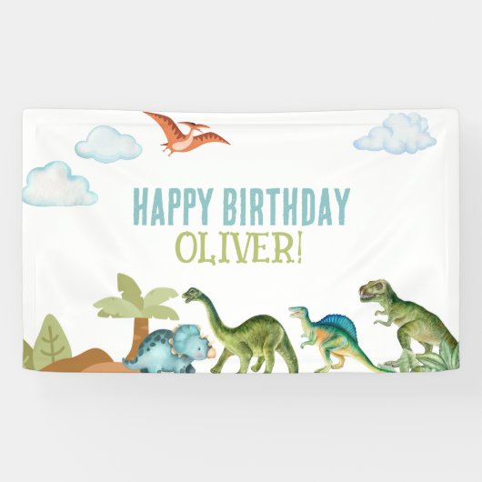 Cute Funny Dinosaur Happy Birthday Sign Banners Banner (Horizontal)