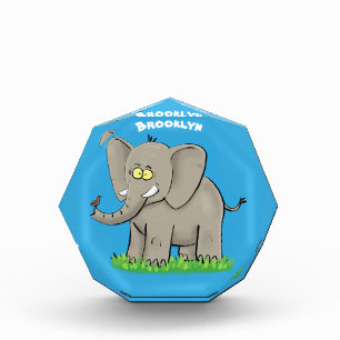 Cute funny elephant with bird on trunk cartoon fotoblock