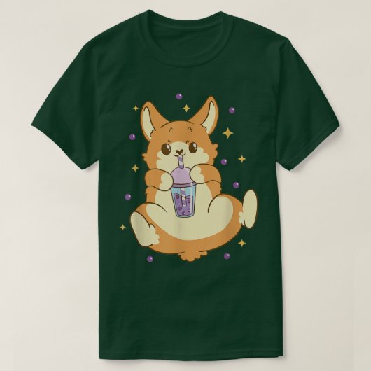 Cute Funny Fox Drinking Boba Tea Bubbles Anime  T-Shirt (Design vorne)