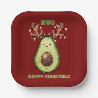 Cute Funny Happy Christmas Avocado Party  Pappteller