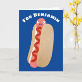Cute funny hot dog Weiner cartoon Karte (Gelbe Blume)