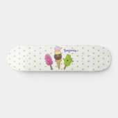 Cute funny ice cream popsicle cartoon trio skateboard (Horizontal)