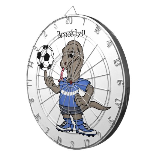 Cute funny Komodo dragon playing soccer cartoon Dartscheibe (Vorderseite rechts)