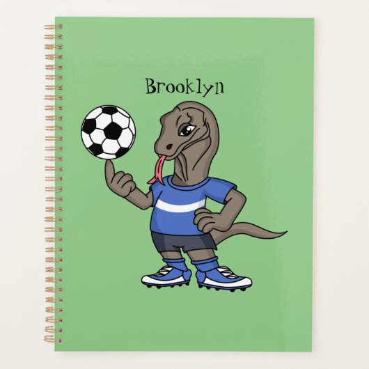 Cute funny Komodo dragon playing soccer cartoon Planer (Vorderseite)