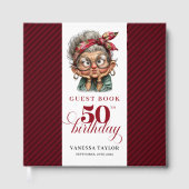 Cute Funny Lady 50th Birthday Cartoon Humor Book Gästebuch (Vorderseite)